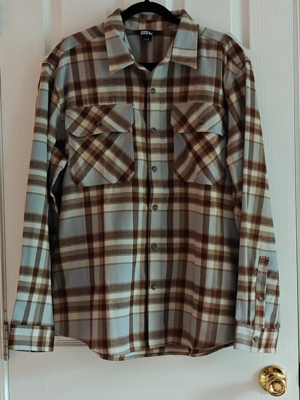 EDDIE BAUER Plaid Shirt Jacket Shacket NWOT Blue Brown Flannel Men’s Size XL